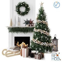 3D model Christmas Decorative set with fireplace