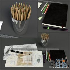 3D model Set with pencils for desktop