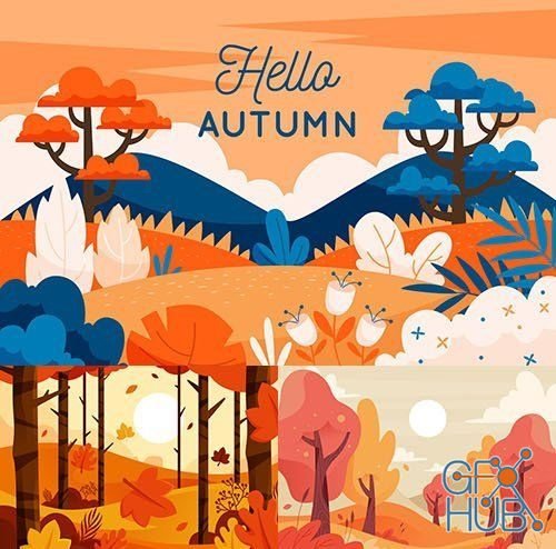 Autumn background with colorful view flat design illustration (EPS)