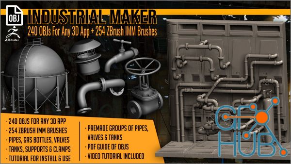 ArtStation – Industrial Maker 240 OBJs and 254 ZBrush IMM Brushes